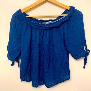 Blue sheer off the shoulder crop top